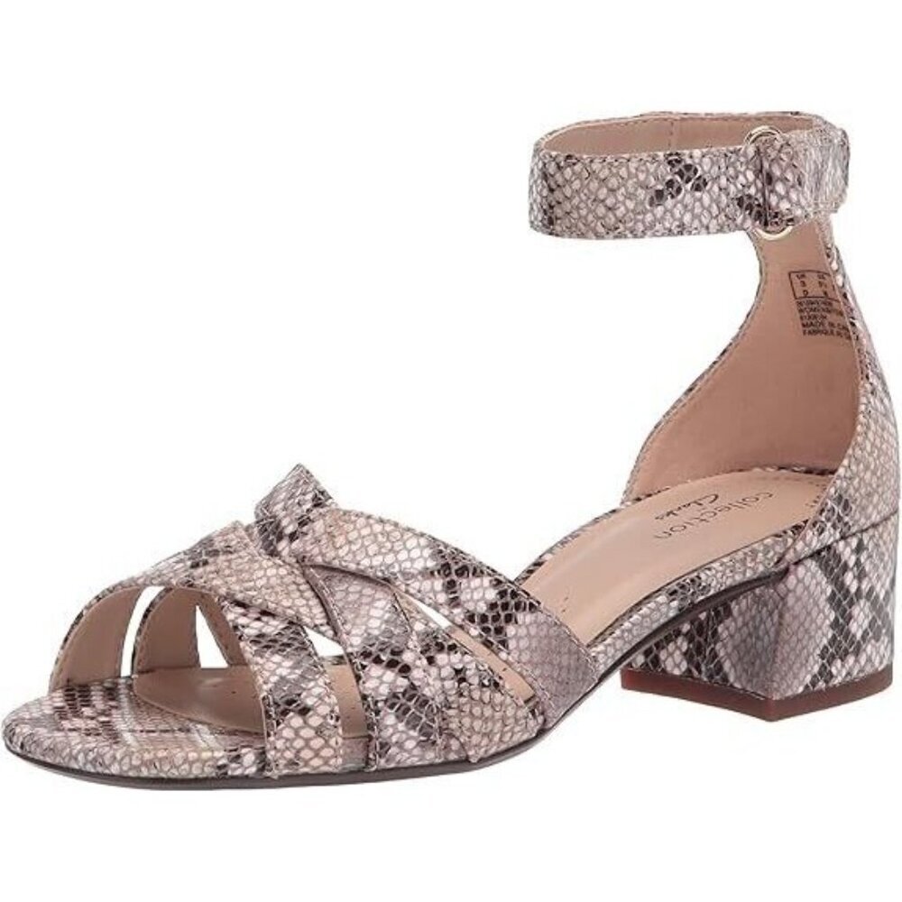 Clarks Women's Caroleigh Rori Heeled Sandal Biege Snake Print 6.5 W NEW